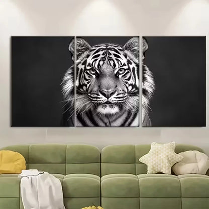 3pcs Black White Photography of Majestic Big Cat Metal Print Ready to Hang Art - Bella Home Decor