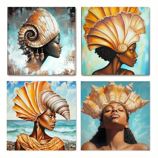 4pcs African American Black WomanWall Art Canvas Framed
