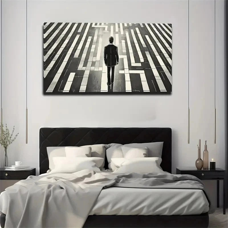 A Man In A Suit Walking Through Wall Art Canvas Office Home Room Framed 120x60cm
