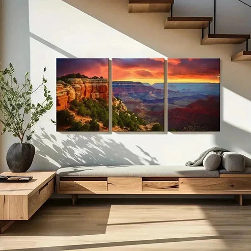 3pcs Grand Canyon Sunset Vibrant Layered Cliffs Wall Art Canvas Unframed - High Quality Print 100% Australian Made Wall Canvas