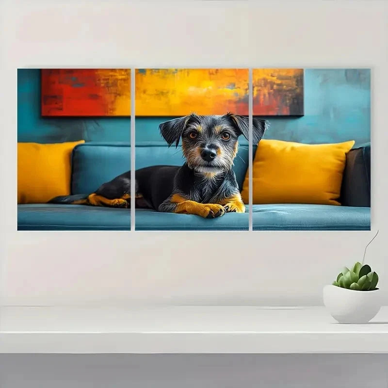 3pcs Black Dog with Orange Paws Metal Print Ready to Hang Art - Bella Home Decor