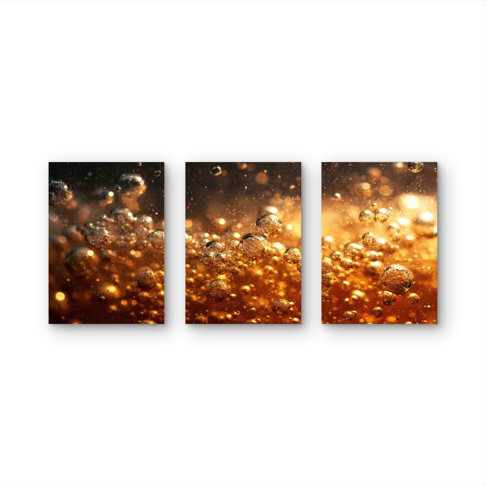 3pcs Golden Liquid With Bubbles Metal Print Ready to Hang Art