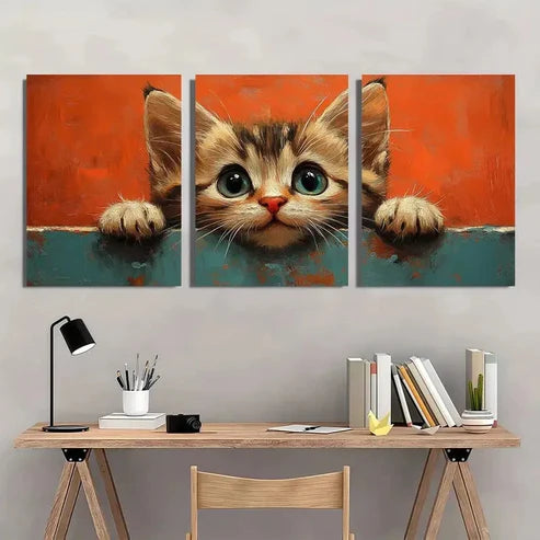 3pcs Adorable Cute Cat Vintage Aesthetic Wall Art Canvas Unframed - High Quality Print 100% Australian Made Wall Canvas - Bella Home Decor