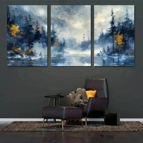 3pcs Misty Blue Mountain Wall Art Canvas Unframed - High Quality Print 100% Australian Made Wall Canvas