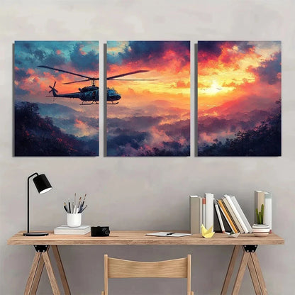 3pcs Huey Helicopter Military Vintage Metal Print Ready to Hang Art - Bella Home Decor