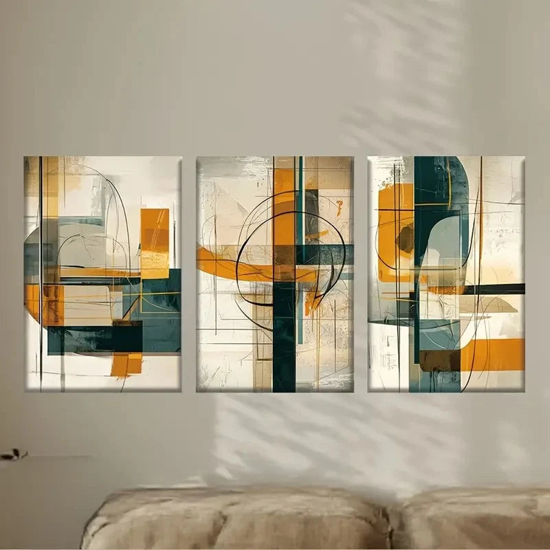 3pcs Line And Abstract Pattern Painting Metal Print Ready to Hang Art