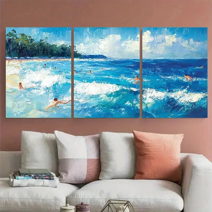 3pcs Joyful Coastal Summer Landscape Swimming Metal Print Ready to Hang Art - Bella Home Decor