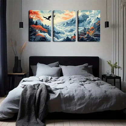 3pcs Red Foliage Mountain Landscape Wall Art Set Canvas Unframed - High Quality Print 100% Australian Made Wall Canvas