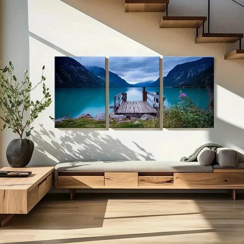 3pcs Bridge By Lake Natural Landscape Wall Art Set Canvas Framed 50x70cm - High Quality Print 100% Australian Made Wall Canvas Ready to Hang - Bella Home Decor