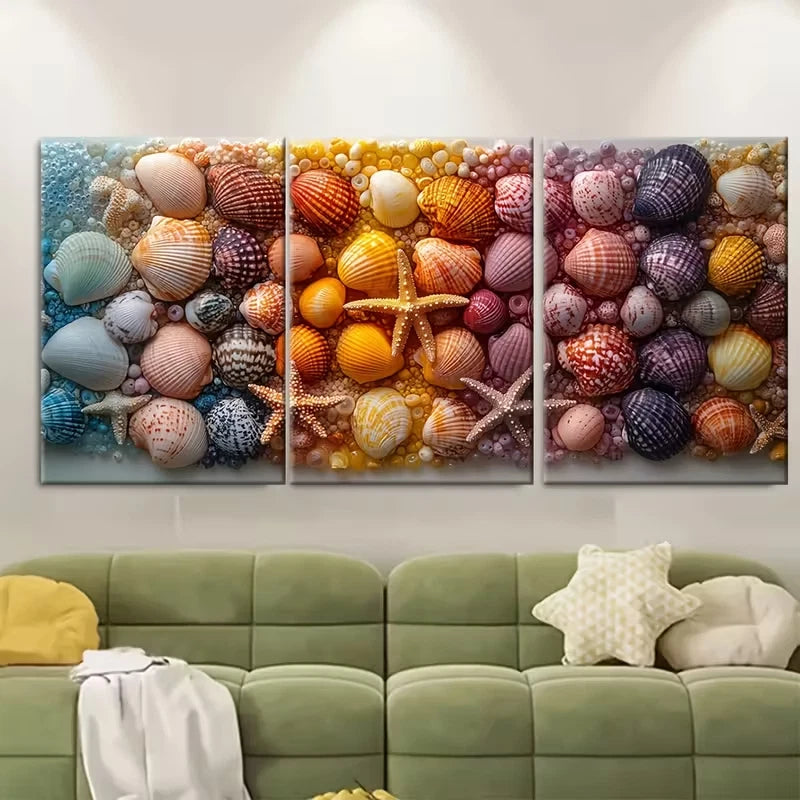 3pcs Vibrant Seashell and Starfish Metal Print Ready to Hang Art