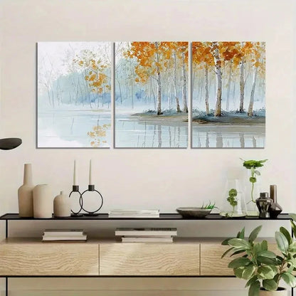 3pcs Chinese Lake Reflection Wall Painting Metal Print Ready to Hang Art - Bella Home Decor