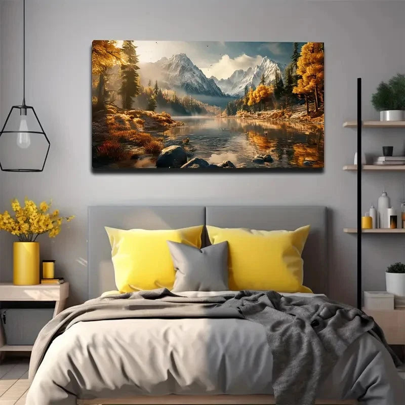 Snow Mountain Under Autumn Wall Art Canvas Office Home Room Framed 120x60cm