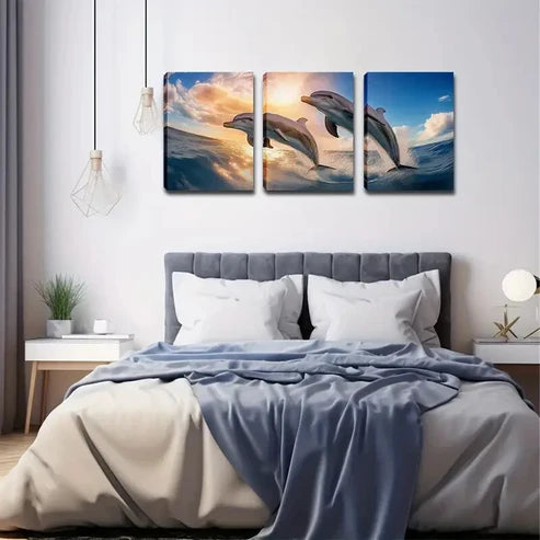 3pcs Two Dream Dolphins Wall Art Set Wall Art Canvas Unframed - High Quality Print 100% Australian Made Wall Canvas