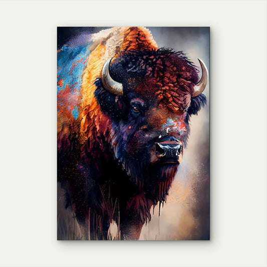 The Colorful Bison Portrait 40x60cm Metal Print Ready to Hang