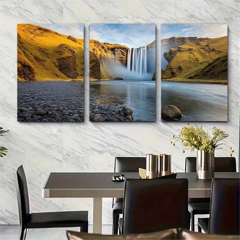 3pcs Icelandic Landscape with Lush Greenery Metal Print Ready to Hang Art
