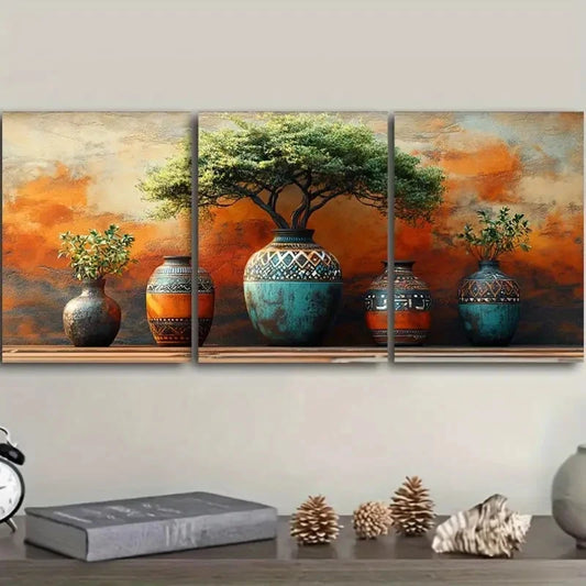 3pcs 3pcs Vases Luxurious Wall Art Painting Metal Print Ready to Hang Art