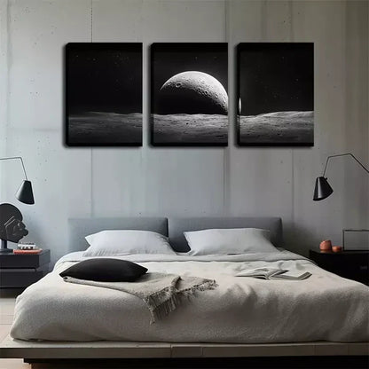 3pcs The Moon In The Universe Wall Art Set Canvas Framed 60x90cm - High Quality Print 100% Australian Made Wall Canvas Ready to Hang - Bella Home Decor