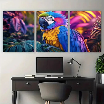 3pcs Colorful Parrot Blue Yellow Feathers Wall Art Set Canvas Unframed - High Quality Print 100% Australian Made Wall Canvas - Bella Home Decor