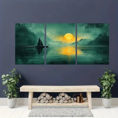 3pcs Green Abstract Landscape Metal Print Ready to Hang Art