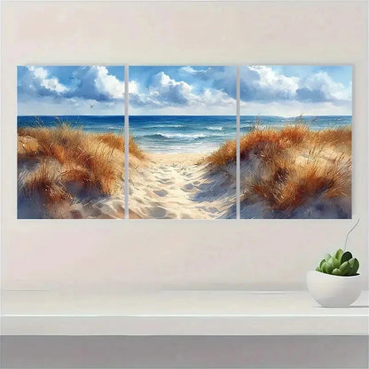 3pcs Sand Dunes Painting Great Lakes Watercolor Metal Print Ready to Hang Art - Bella Home Decor