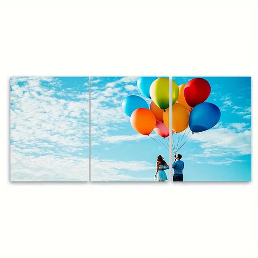 3pcs Couple In Love Holding Colorful Balloons Metal Print Ready to Hang Art