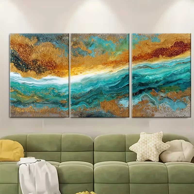 3pcs Abstract Painting, Sunshine Sky Sea Metal Print Ready to Hang Art - Bella Home Decor