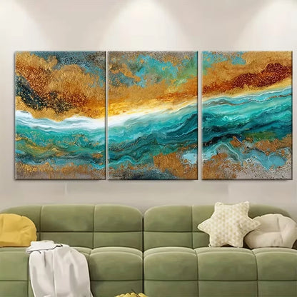3pcs Abstract Painting, Sunshine Sky Sea Metal Print Ready to Hang Art - Bella Home Decor