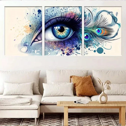 3pcs Vibrant Abstract Eye & Peacock Feather Wall Art Canvas Unframed - High Quality Print 100% Australian Made Wall Canvas