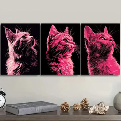 3pcs Vector illustration, cat Wall Art Set Canvas Unframed - High Quality Print 100% Australian Made Wall Canvas