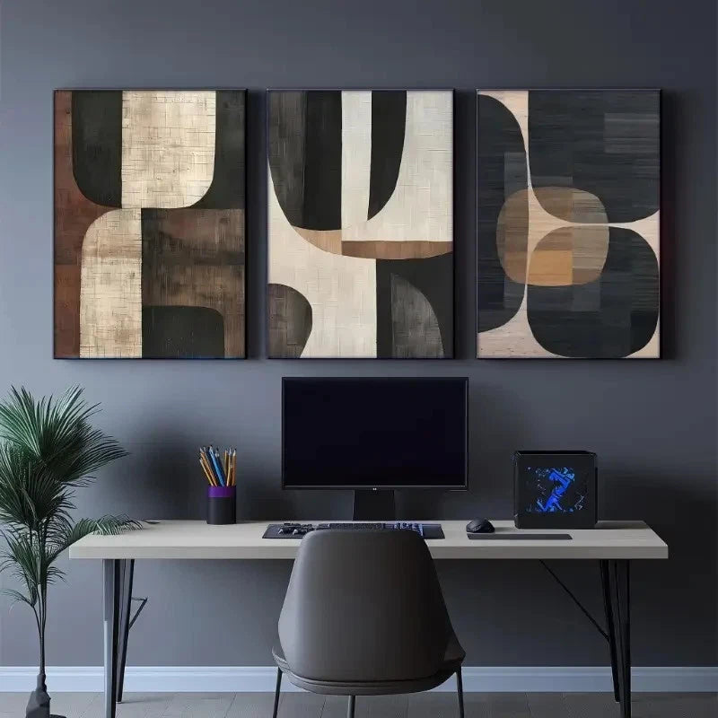 3pcs Modern Abstract Beige Vase Style  Canvas Framed 50x70cm - High Quality Print 100% Australian Made Wall Canvas Ready to Hang