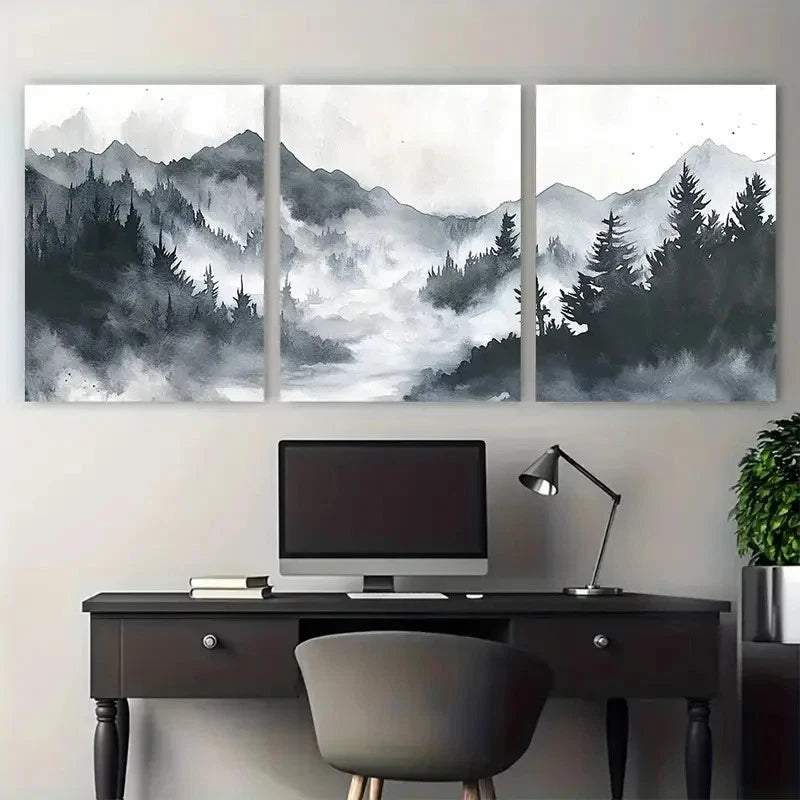 3pcs Misty Mountain Serene Nature Landscape Wall Art Set Canvas Framed 60x90cm - High Quality Print 100% Australian Made Wall Canvas Ready to Hang