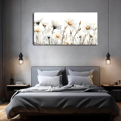 Vibrant White Daisies Flowers Wall Art Canvas Office Home Room Framed 120x60cm - Bella Home Decor