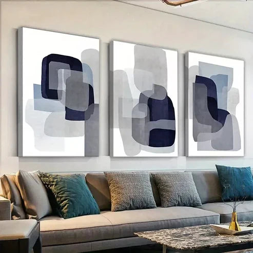 3pcs Blue and Grey Abstract Art Wall Art Canvas Unframed - High Quality Print 100% Australian Made Wall Canvas - Bella Home Decor