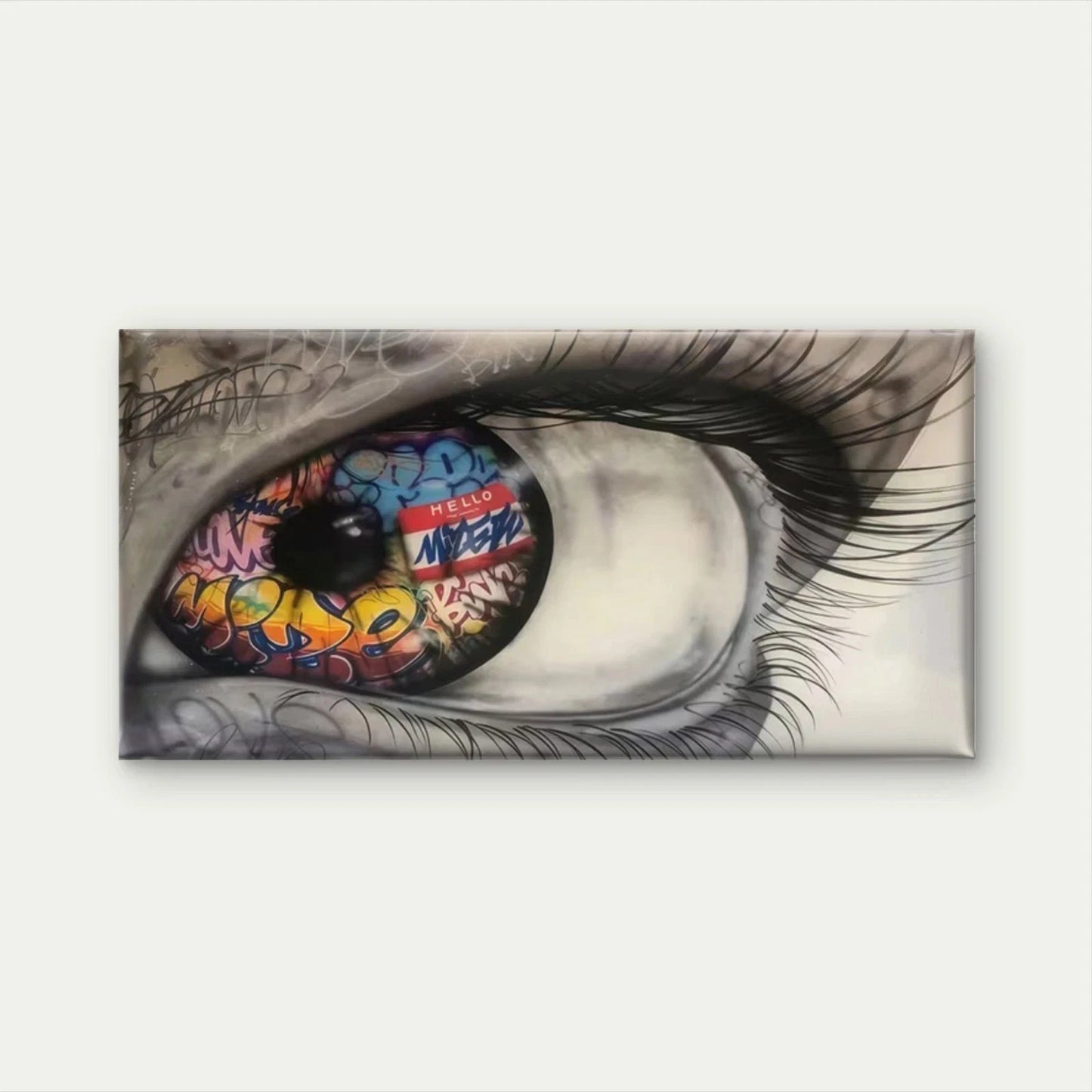 Urban Eye with Graffiti Iris Wall Art Canvas Office Home Room Framed 120x60cm