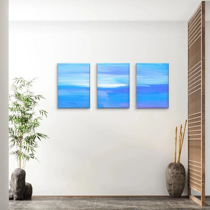 3pcs Blue Abstract Ocean Gradient Minimalist Wall Art Set Canvas Framed 50x70cm - High Quality Print 100% Australian Made Wall Canvas Ready to Hang