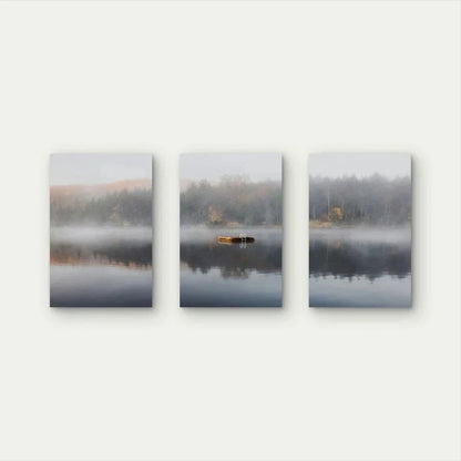 3pcs Misty Lake Landscape Forest With Boat Wall Art Set Canvas Framed 40x60cm - High Quality Print 100% Australian Made Wall Canvas Ready to Hang