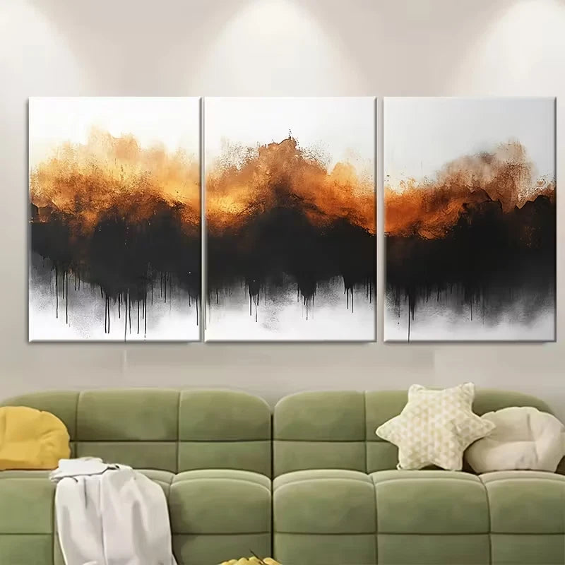 3pcs Abstract Brown Watercolor Brushstrokes Metal Print Ready to Hang Art - Bella Home Decor