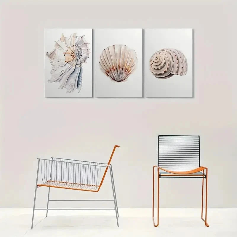 3pcs Beach Seashell Coastal Painting Metal Print Ready to Hang Art - Bella Home Decor