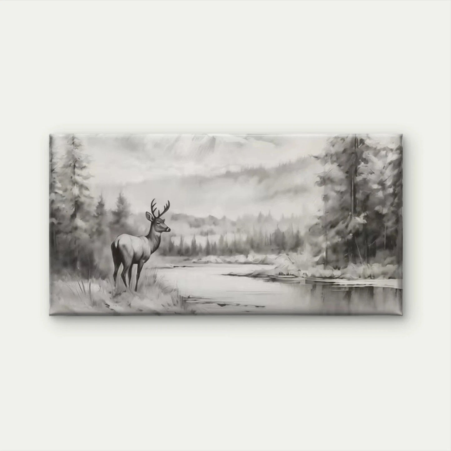 Deer in Winter Forest Wall Art Canvas Office Home Room Framed 120x60cm