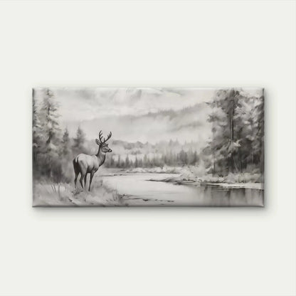 Deer in Winter Forest Wall Art Canvas Office Home Room Framed 120x60cm