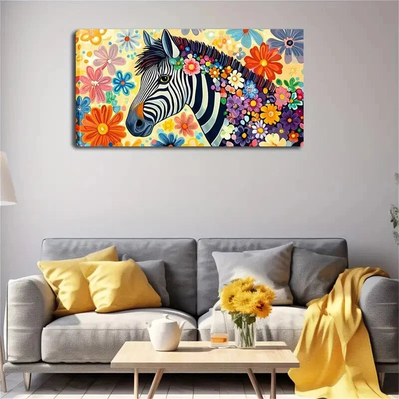 Abstract Zebra Colorful Floral Wall Art Canvas Office Home Room Framed 120x60cm - Bella Home Decor