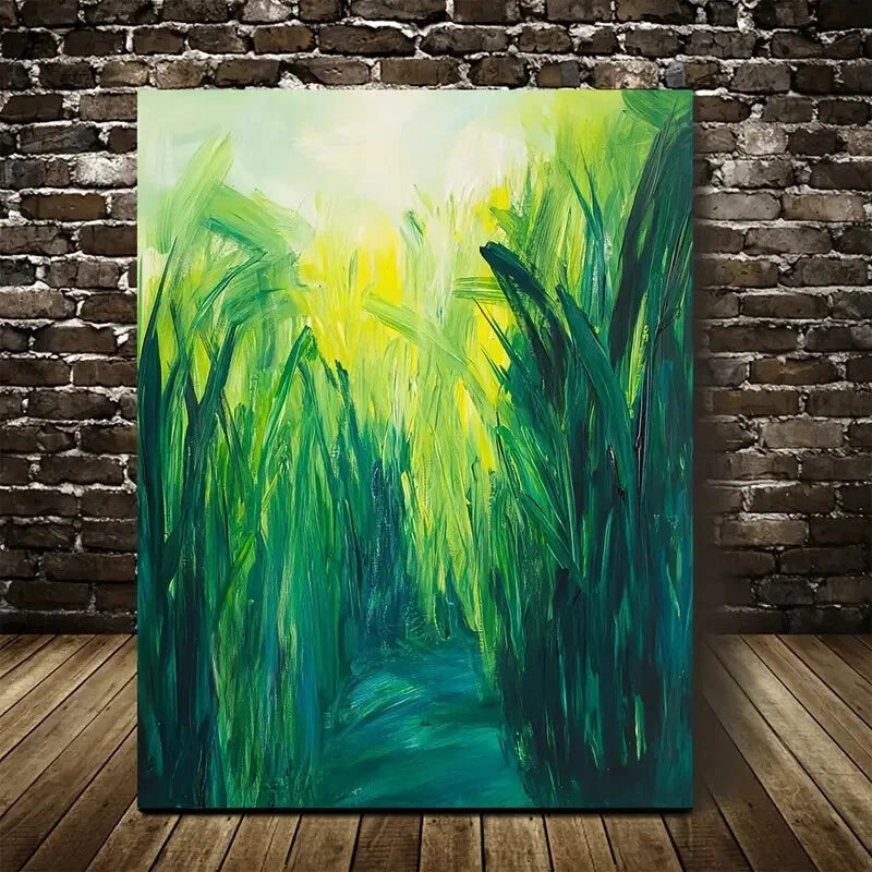 Beautiful Green Sugarcane Meadow Painting 40x60cm Metal Print Ready to Hang - Bella Home Decor