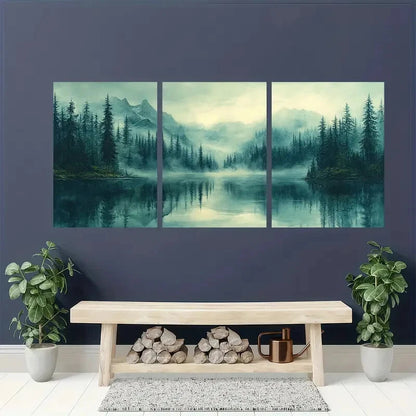 3pcs Misty Forest Reflection Landscape Metal Print Ready to Hang Art