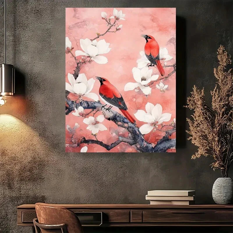 Beautiful Elegant Floral Birds Modern Vintage Painting 40x60cm Metal Print Ready to Hang - Bella Home Decor