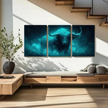 3pcs Artistic Buffalo Illustration Abstract Metal Print Ready to Hang Art - Bella Home Decor