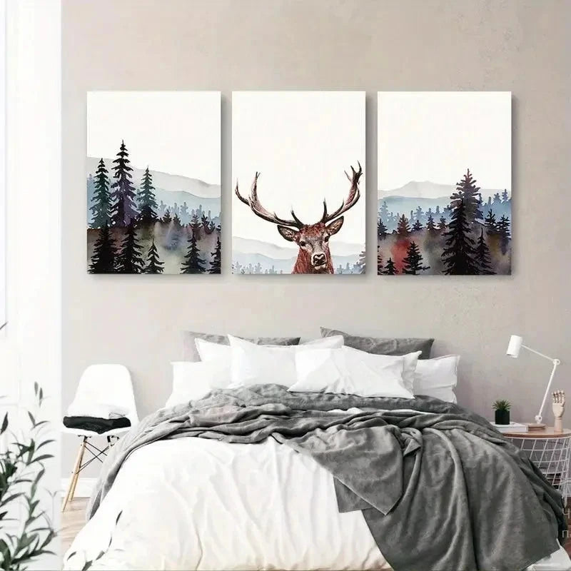 3pcs Scene with Majestic Stag & Fawns   Wall Art Set Canvas Framed 50x70cm - High Quality Print 100% Australian Made Wall Canvas Ready to Hang