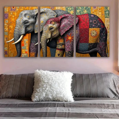 3pcs Elephant Abstract Pattern Design Wall Art Set Canvas Framed 60x90cm - High Quality Print 100% Australian Made Wall Canvas Ready to Hang