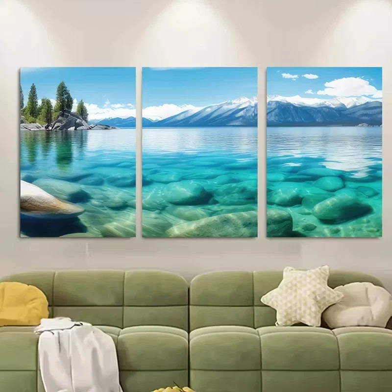 3pcs Lake Tahoe in the Spring. Metal Print Ready to Hang Art