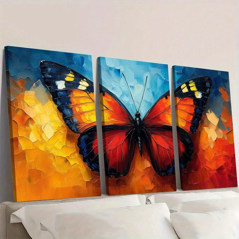 3pcs Vibrant Abstract Butterfly Modern Wall Art Set Canvas Framed 50x70cm - High Quality Print 100% Australian Made Wall Canvas Ready to Hang