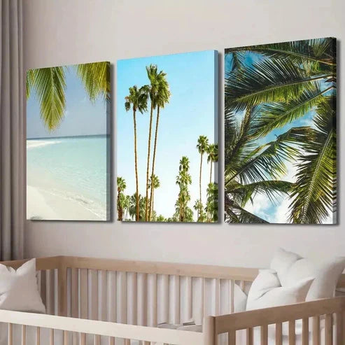 3pcs Tropical Palm Tree Beach Landscape Wall Art Canvas Unframed - High Quality Print 100% Australian Made Wall Canvas